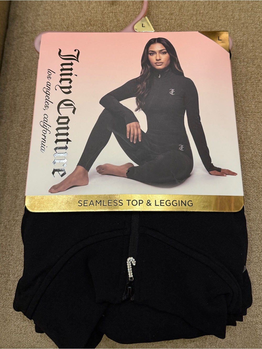 Juicy Couture Seamless Top and Leggings Black Rhinestone JC Set Size Large NWT